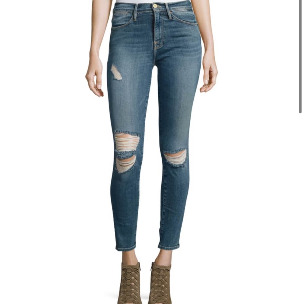 FRAME Le High Skinny Distressed Jeans